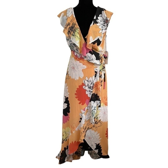 LEITH Dress Floral Wrap Lower Back High Low Front Lined Size S Cocktail NEW - Picture 1 of 16